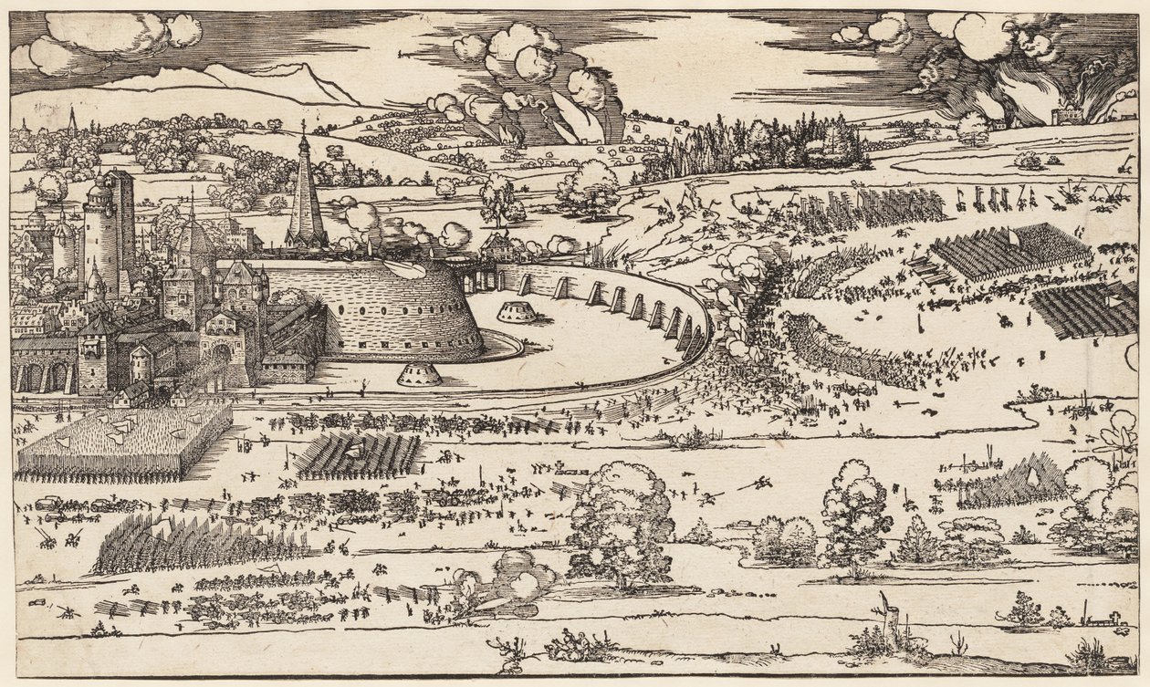 Beleiringen av en festning (bare venstre side, av 2 blokker) av Albrecht Dürer
