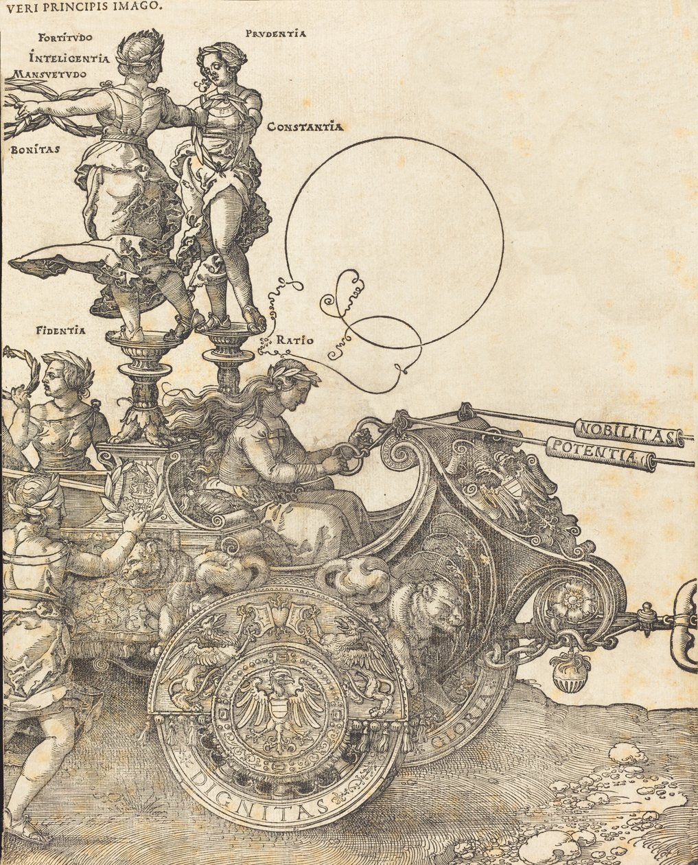 The Triumphal Chariot of Maximilian I The Great Triumphal Car [plate 2 av 8], 1523 latinsk utgave. av Albrecht Dürer