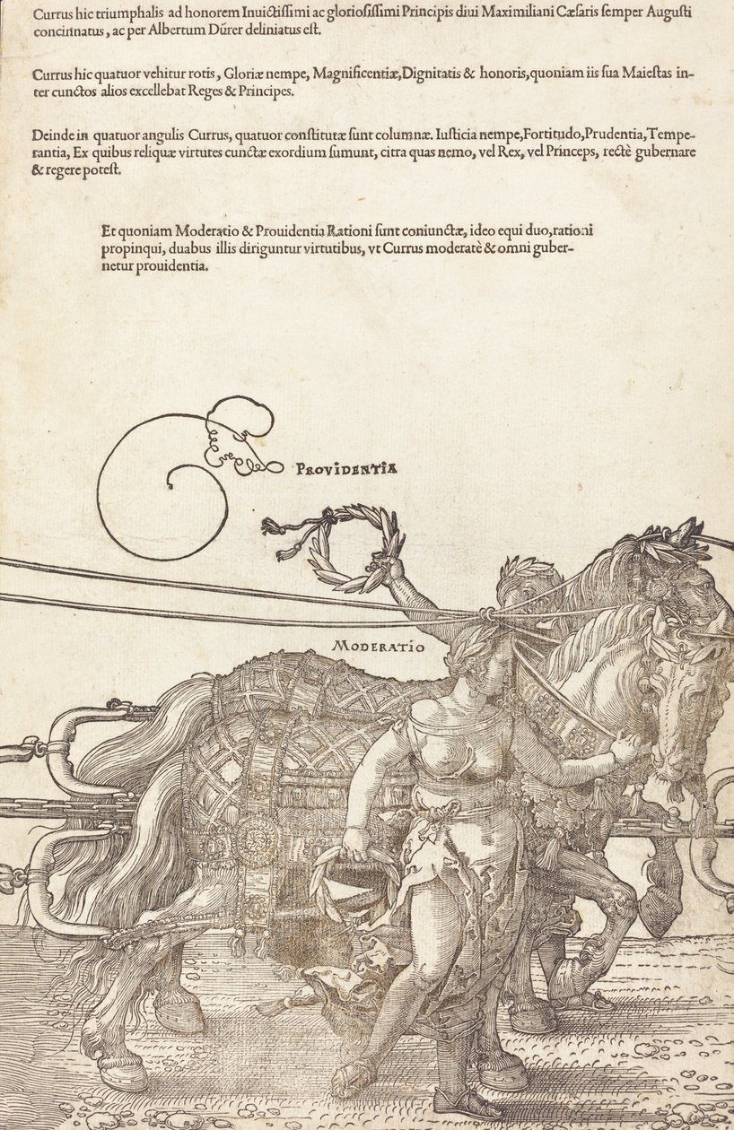 The Triumphal Chariot of Maximilian I The Great Triumphal Car [plate 3 av 8], 1523 latinsk utgave. av Albrecht Dürer