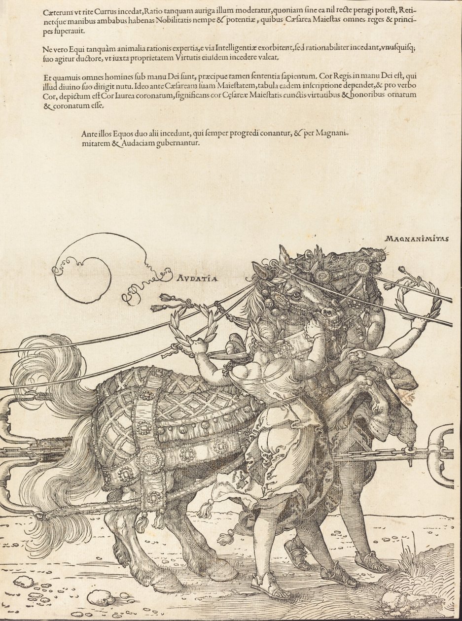 The Triumphal Chariot of Maximilian I The Great Triumphal Car [plate 7 av 8], 1523 latinsk utgave. av Albrecht Dürer