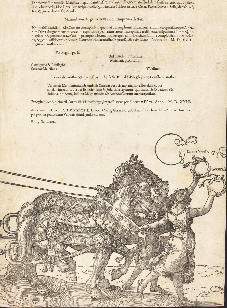 The Triumphal Chariot of Maximilian I The Great Triumphal Car [plate 8 av 8], 1523 latinsk utgave. av Albrecht Dürer