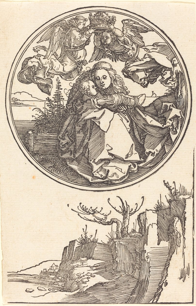Jomfruen kronet av to engler over et landskap, i eller før 1515. av Albrecht Dürer