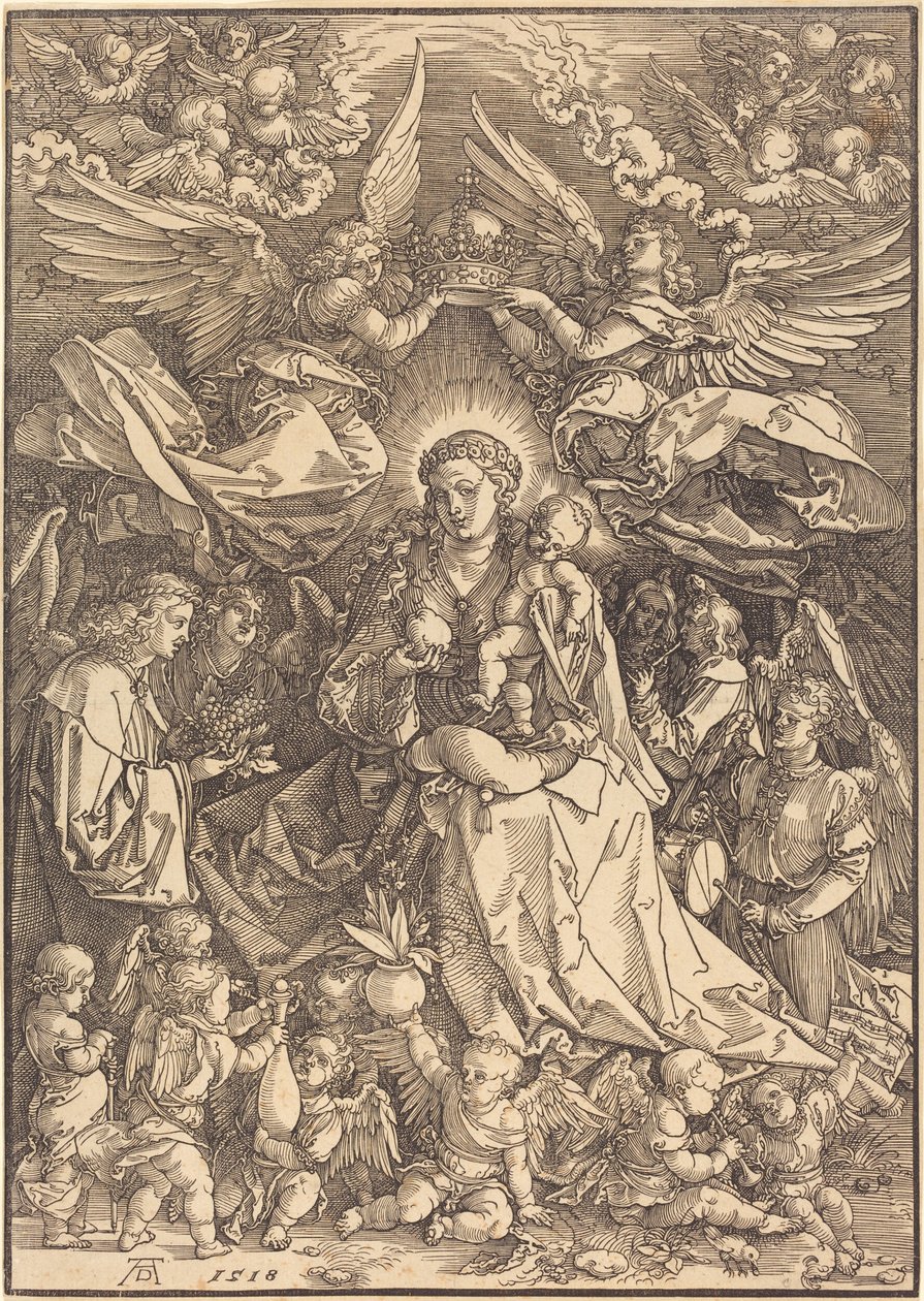 Jomfruen omgitt av mange engler av Albrecht Dürer