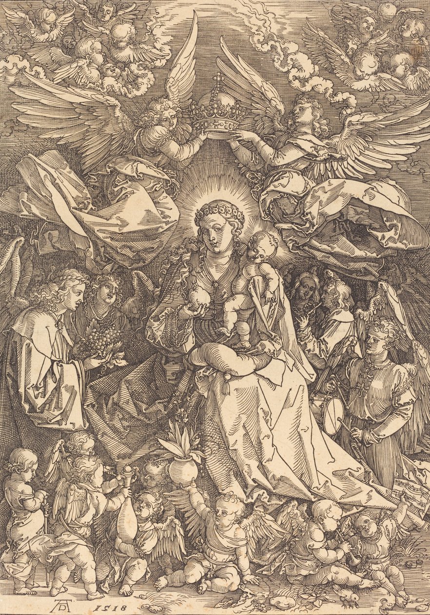 Jomfruen omgitt av mange engler, 1518. av Albrecht Dürer