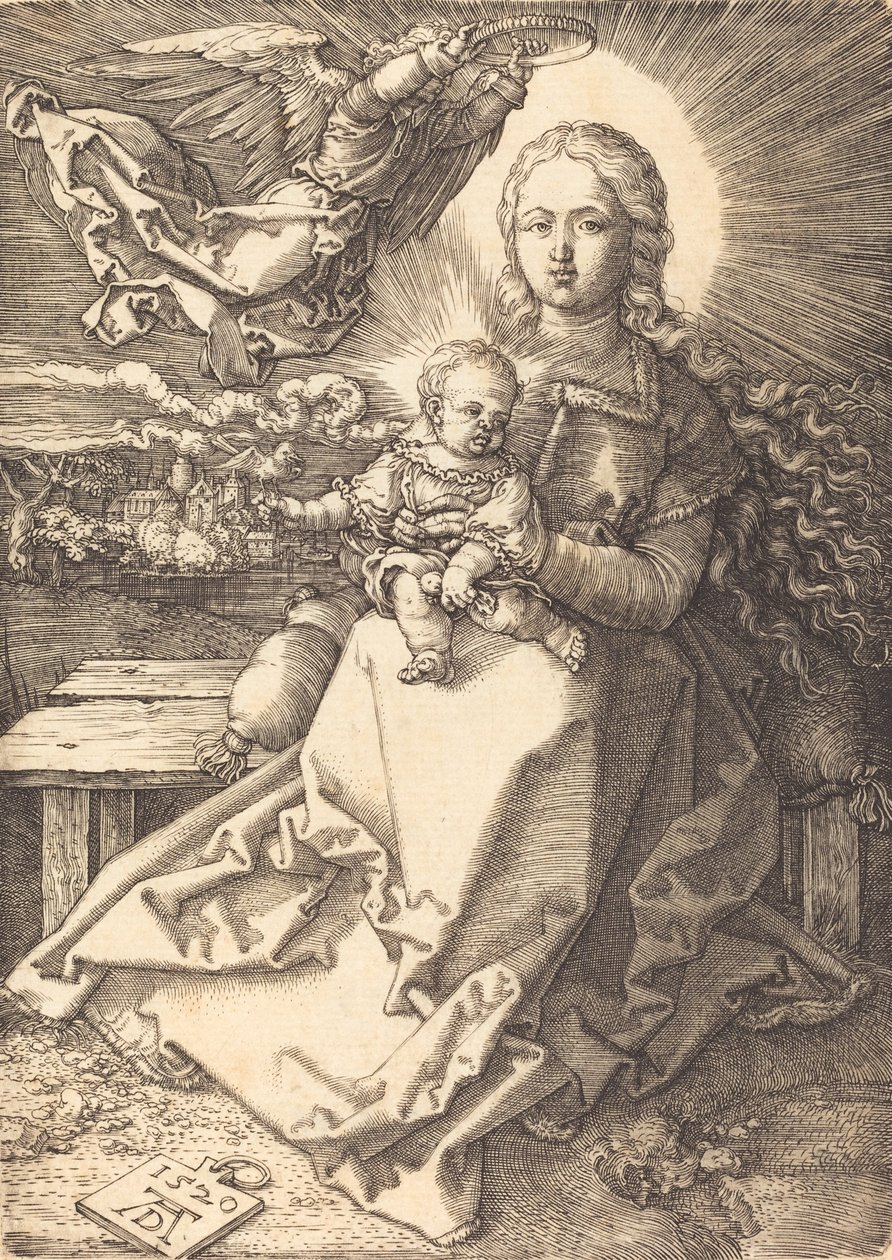 Jomfruen og barnet kronet av en engel, 1520. av Albrecht Dürer