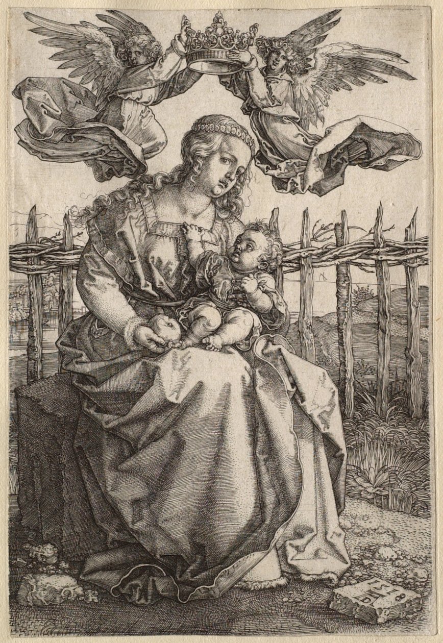 Jomfruen med barnet kronet av to engler av Albrecht Dürer
