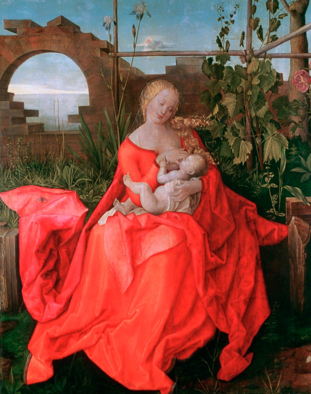 Jomfruen og barnet, Madonnaen med iris, 1500-1510 av Albrecht Dürer