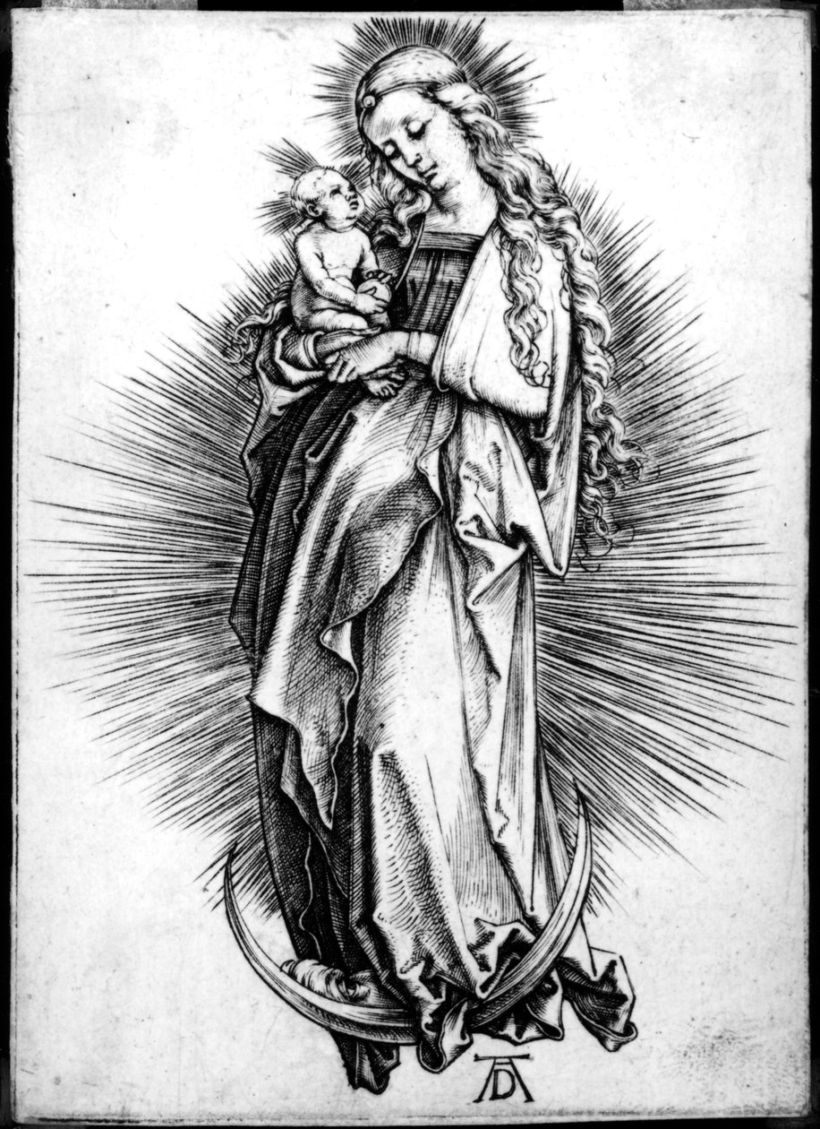 Jomfruen og barnet på en halvmåne, 1499 av Albrecht Dürer