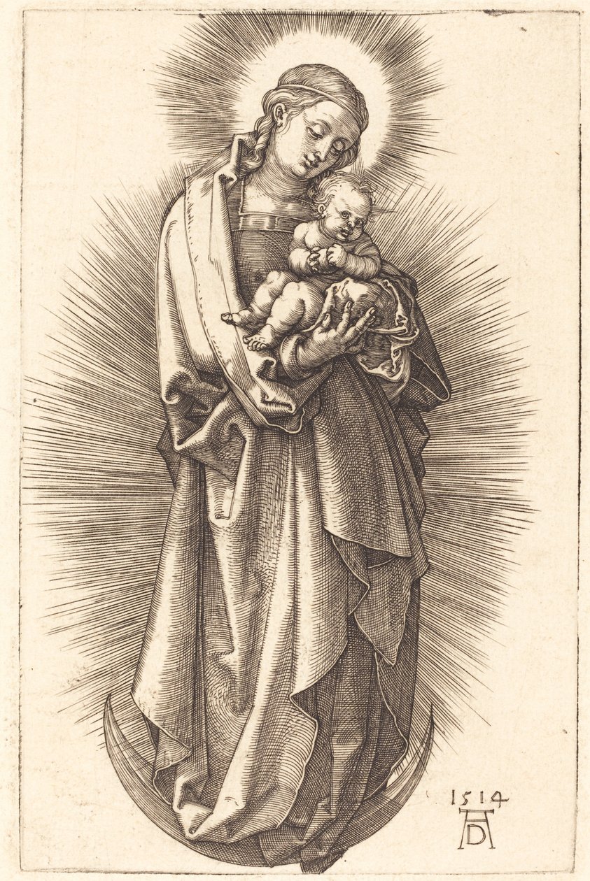 Jomfruen og barnet på en halvmåne med et diadem av Albrecht Dürer