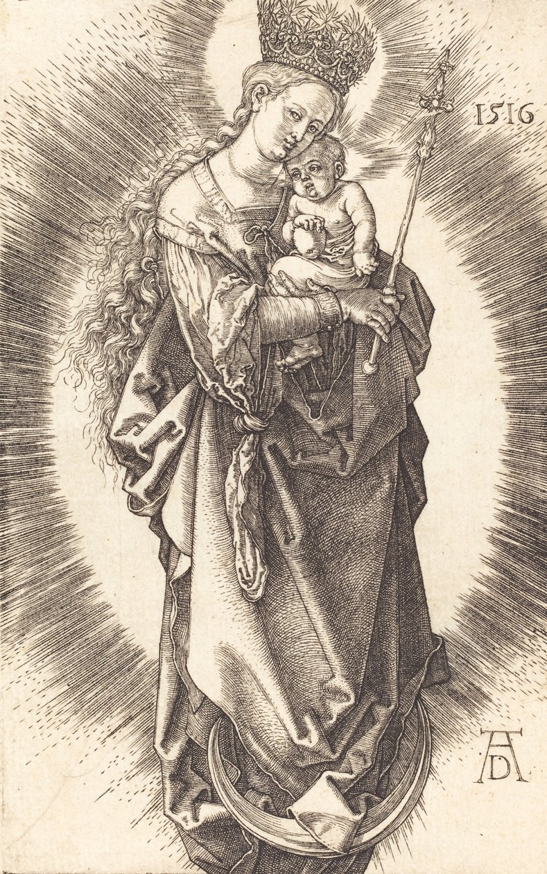 Jomfruen og barnet på en halvmåne med et septer og en stjernekrone, 1516. av Albrecht Dürer