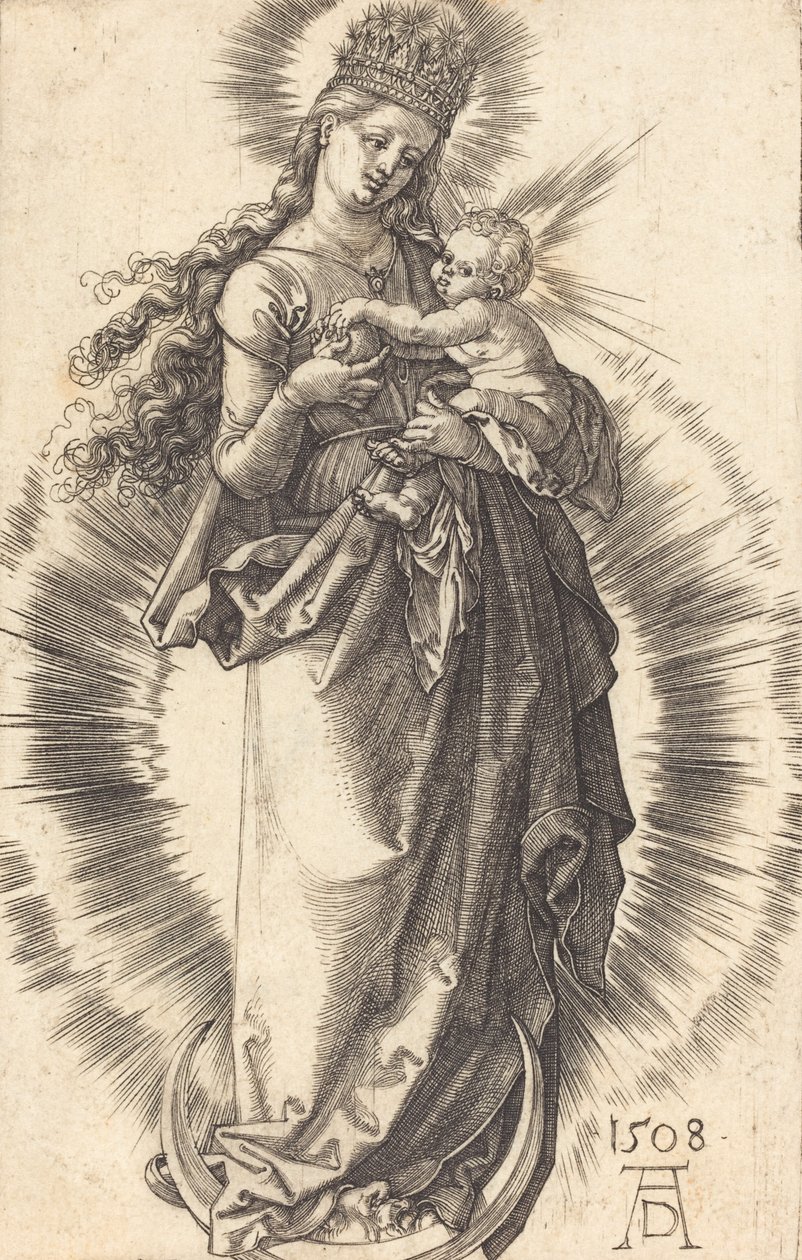 Jomfruen og barnet på en halvmåne med en stjernekrone, 1508. av Albrecht Dürer