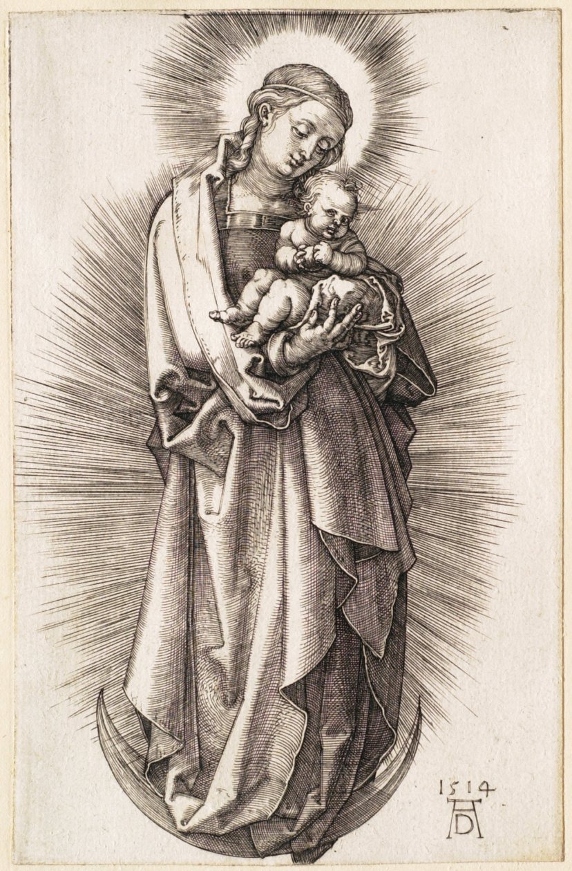 Jomfruen med barnet på månesigden med et diadem av Albrecht Dürer