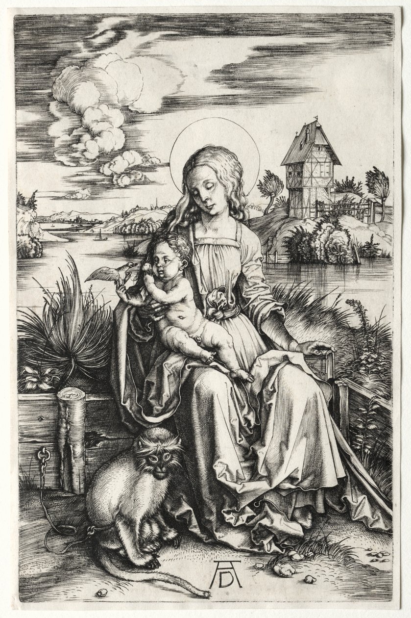 Jomfruen og barnet med en ape, ca. 1498. av Albrecht Dürer
