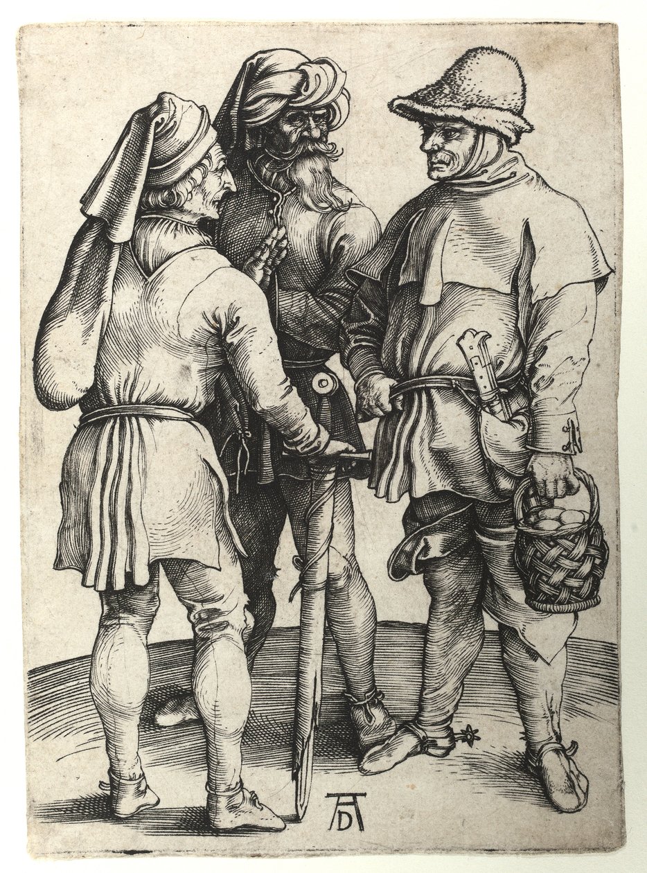 Tre landsbyboere i samtale, ca. 1497 av Albrecht Dürer