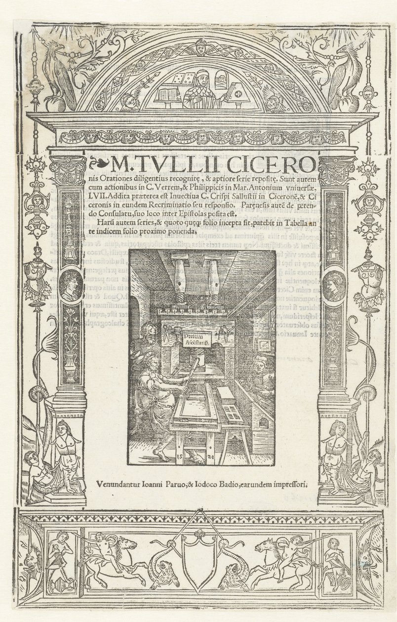 Tittelside til Ciceros Orationes med skriverens merke av Jodocus Badius, 1520. av Albrecht Dürer