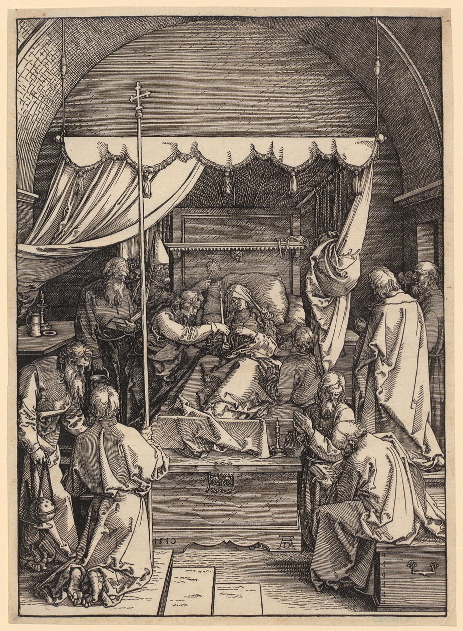 Jomfru Marias død, blad 18 fra serien «Jomfru Marias liv» av Albrecht Dürer