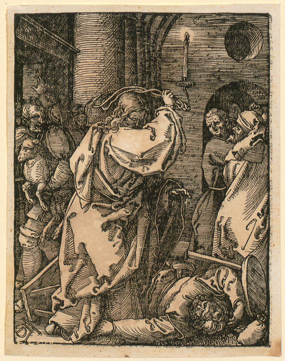 Utdrivelsen av kjøpmennene, blad 7 fra serien «Den lille tresnittpasjonen» av Albrecht Dürer