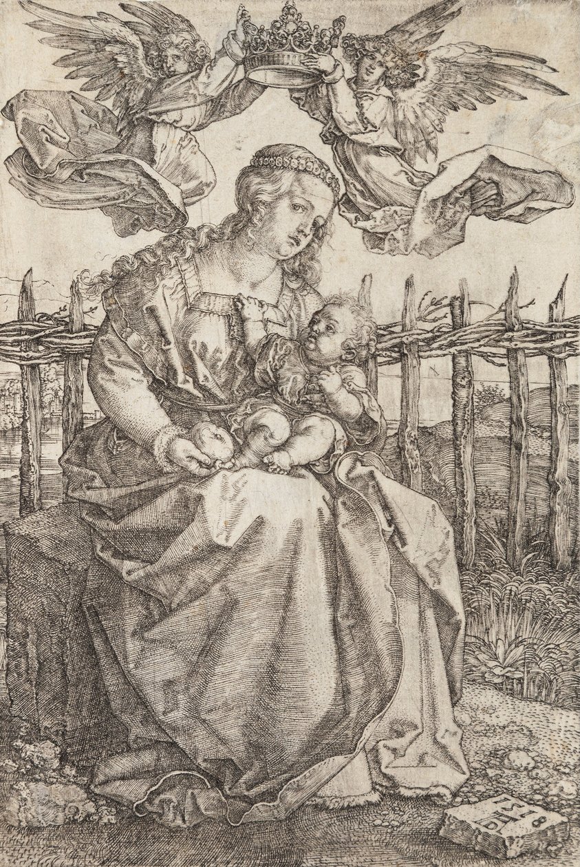 Jomfru Maria kronet av to engler, 1518 av Albrecht Dürer