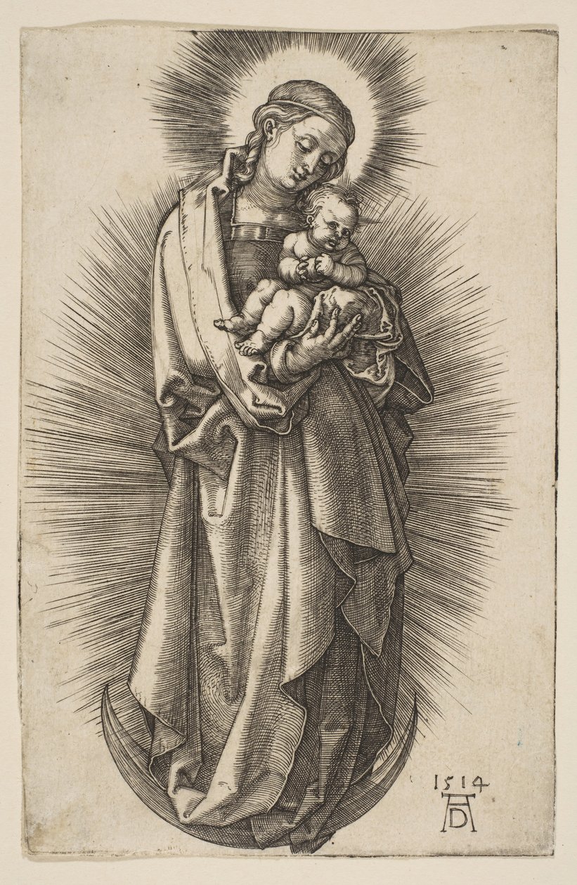 Jomfru og barn på halvmånen med et diadem, 1514. av Albrecht Dürer