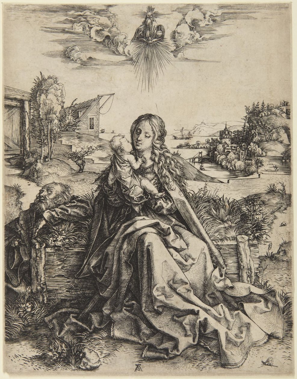 Jomfru Maria med barnet og en øyenstikker av Albrecht Dürer