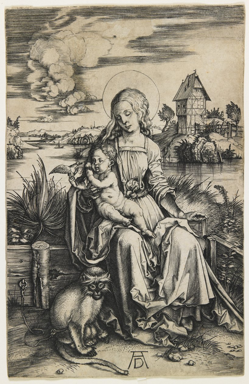 Jomfru og barn med apen, ca. 1498 av Albrecht Dürer
