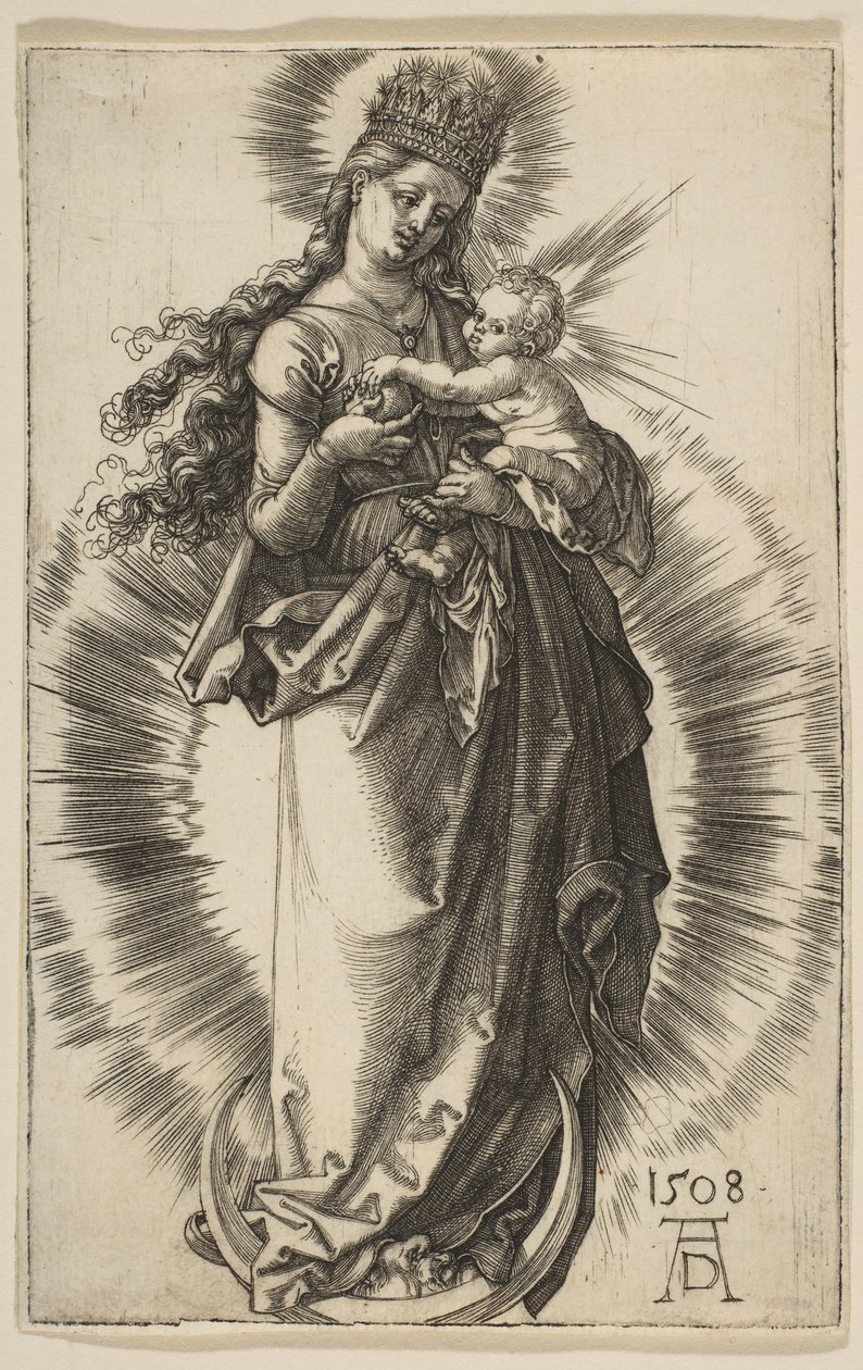 Jomfru på en halvmåne med en stjernekrone, 1508. av Albrecht Dürer