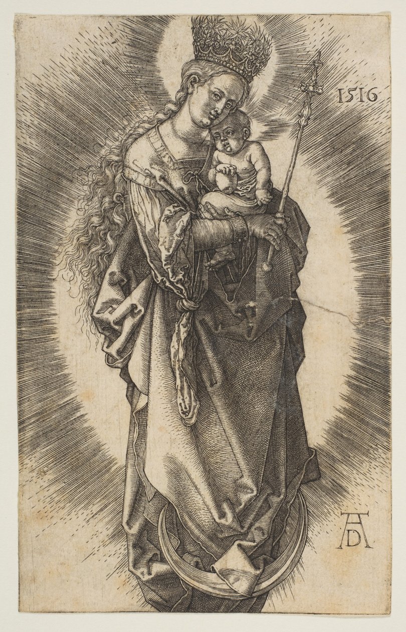 Jomfru Maria på månesigden med septer og stjernekrone av Albrecht Dürer