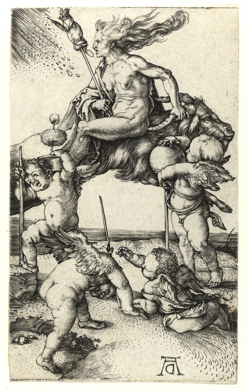 Heks som rir baklengs på en geit, ca. 1505 av Albrecht Dürer