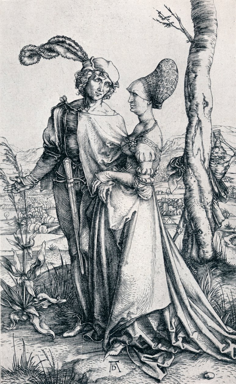 Ungt par truet av døden eller "Promenaden, 1495, 1906" av Albrecht Dürer