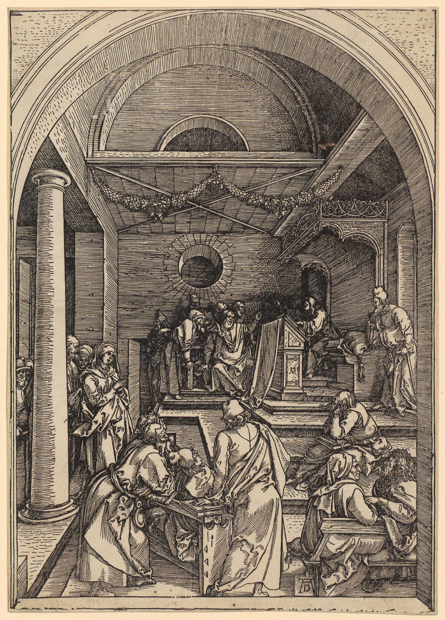 Den tolvårige Jesus i tempelet, blad 16 i serien «Marias liv» av Albrecht Dürer