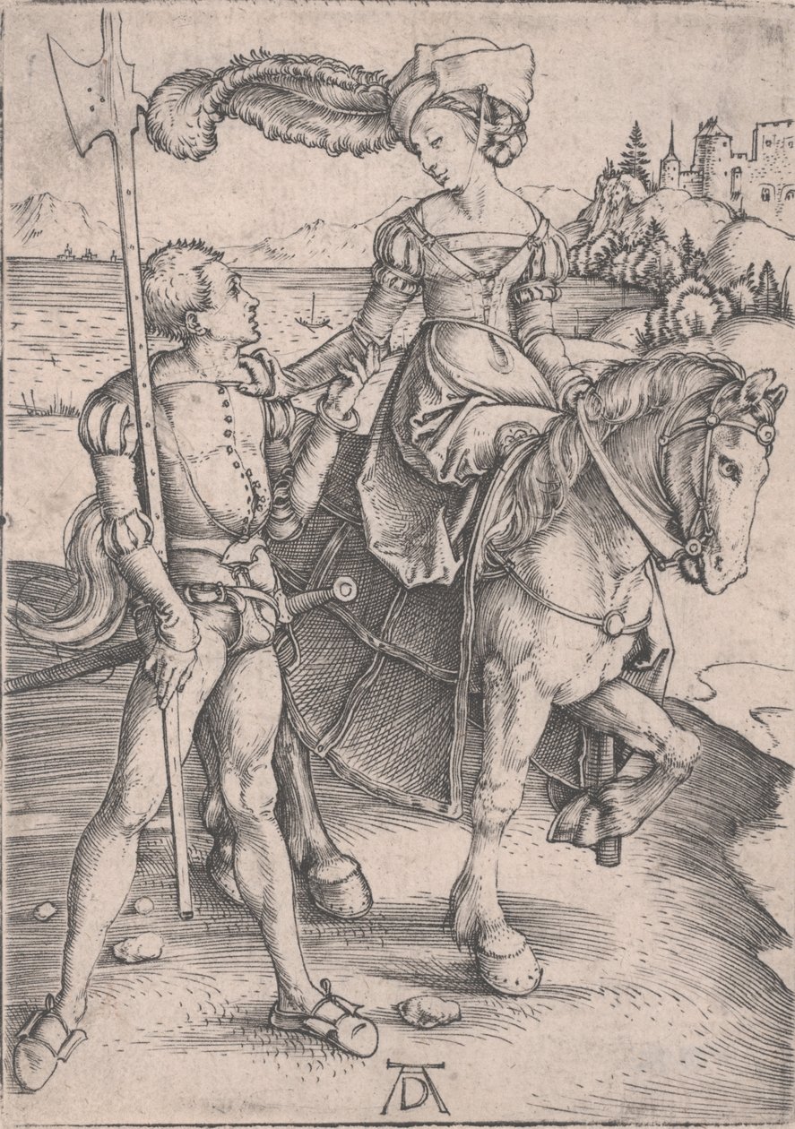 En dame til hest og et Lansquenet av Albrecht Dürer