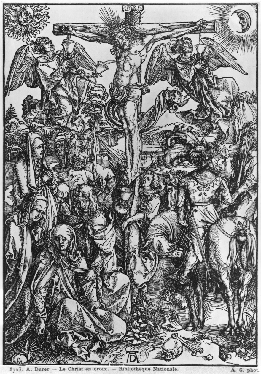 Kristus på korset (tresnitt) (s/hvitt bilde) av Albrecht Dürer