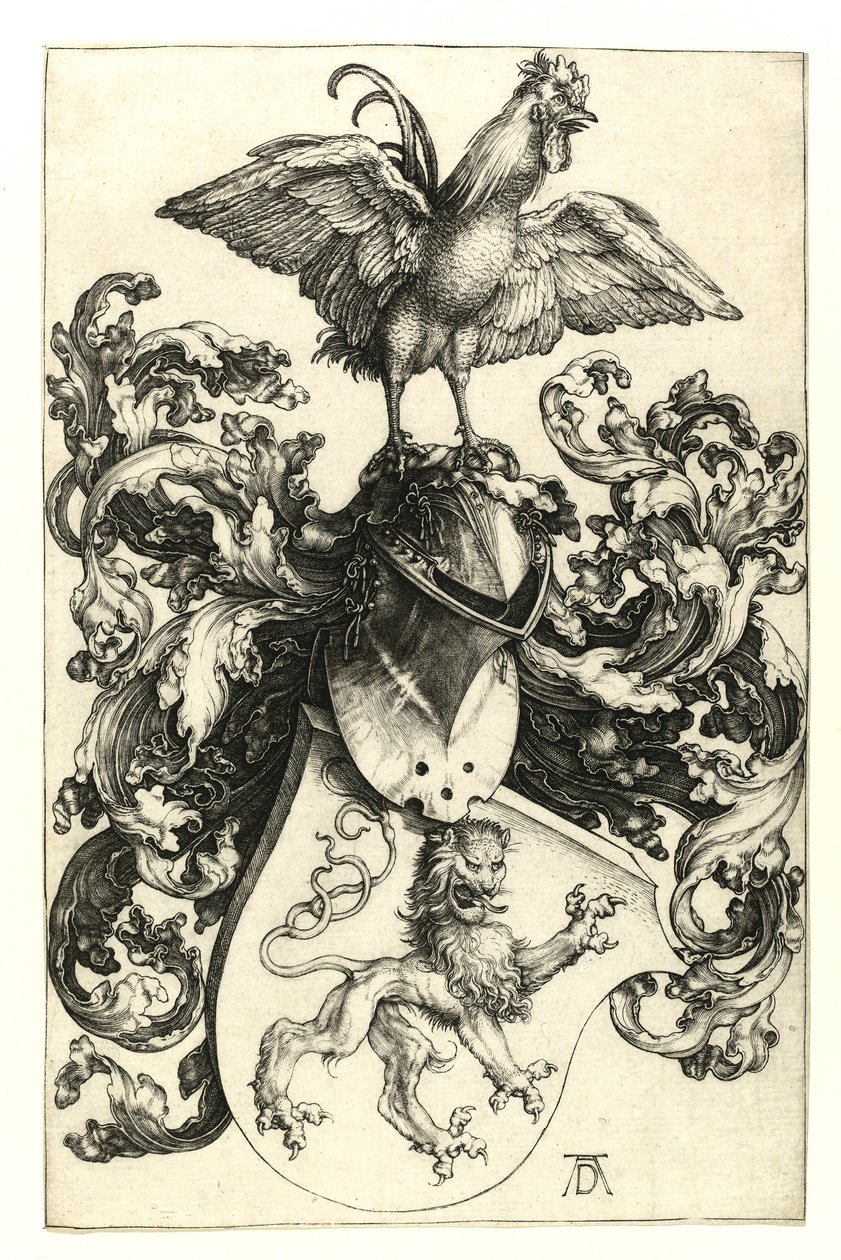 Våpenskjold med løve og hane. 1502-03 av Albrecht Dürer