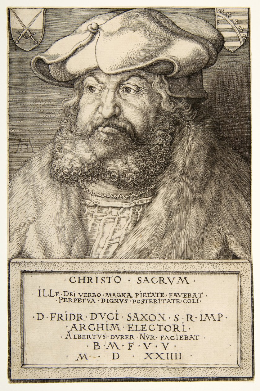 Frederick the Wise, kurfyrst av Sachsen, pub. 1524 (gravering) av Albrecht Dürer