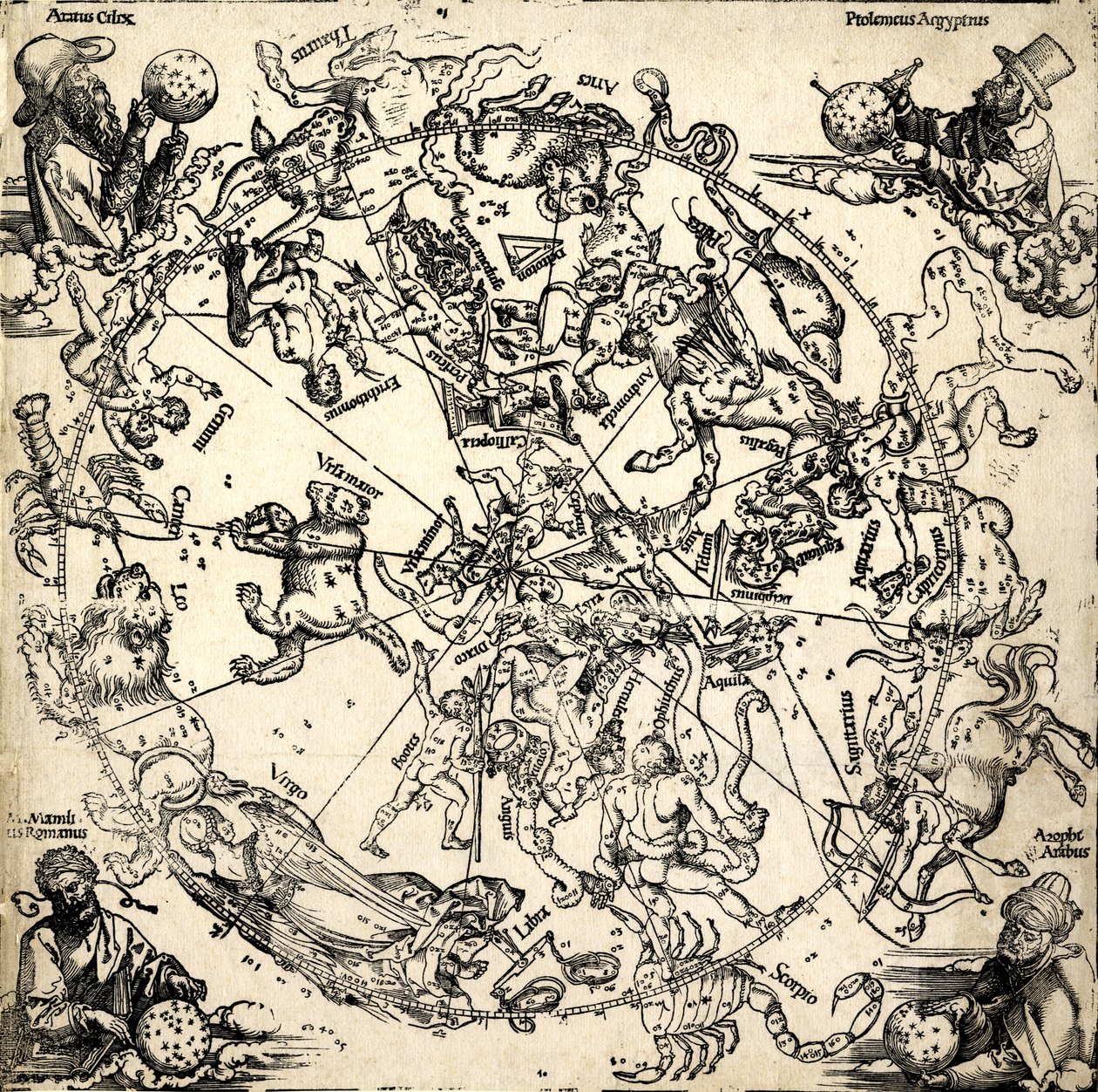 Bilder av den nordlige himmelen med tolv bilder av dyrekretsen, ca. 1510–ca. 20 (tresnitt) av Albrecht Dürer or Duerer