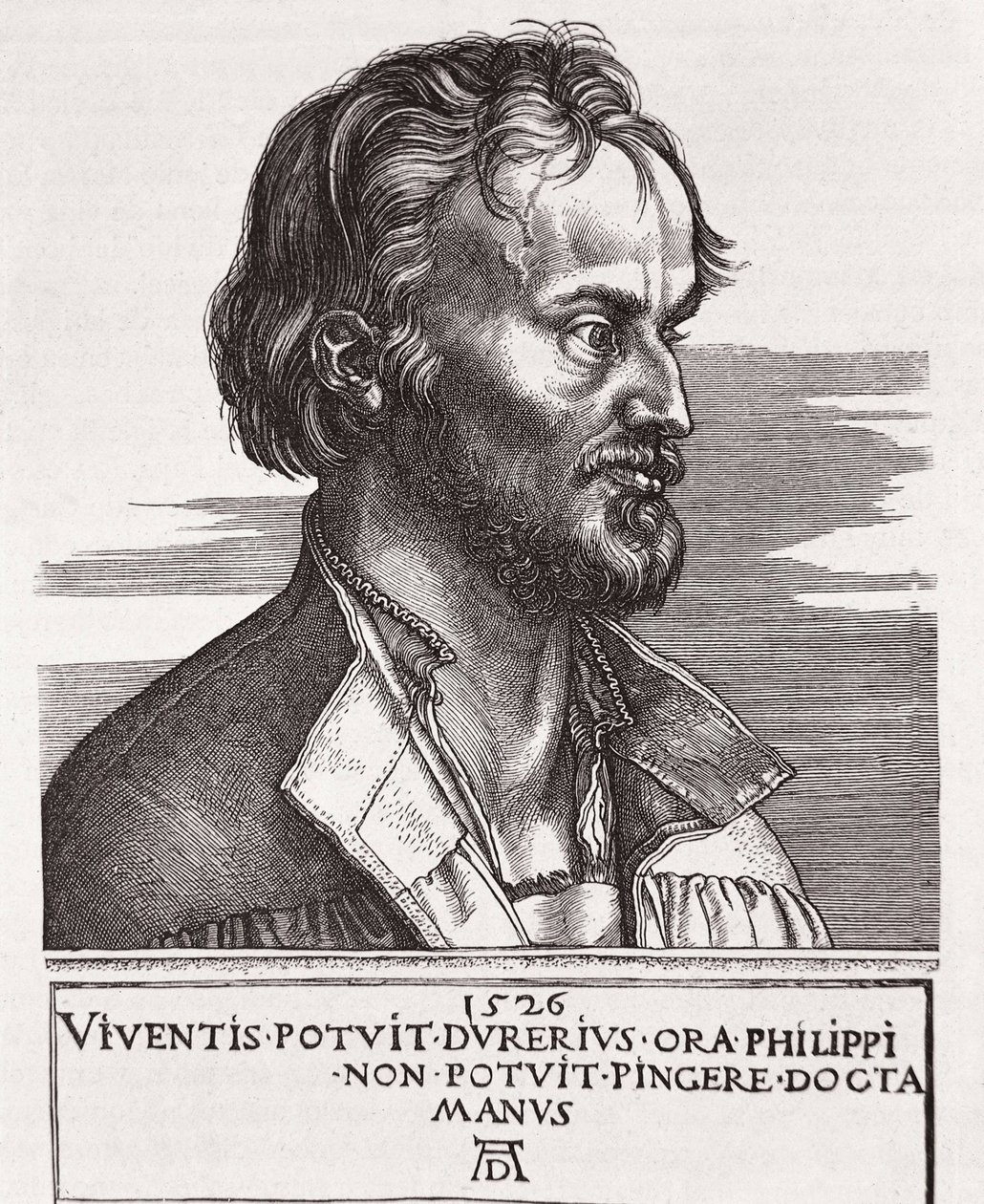 MELANCHTON, Philipp Schwarzerd, kalt (1497-1560). Teolog og Luthers samarbeidspartner (gravering) av Albrecht Dürer