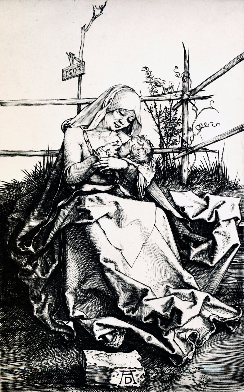 Madonna og barn i et gjerde (gravering på kobber) av Albrecht Dürer