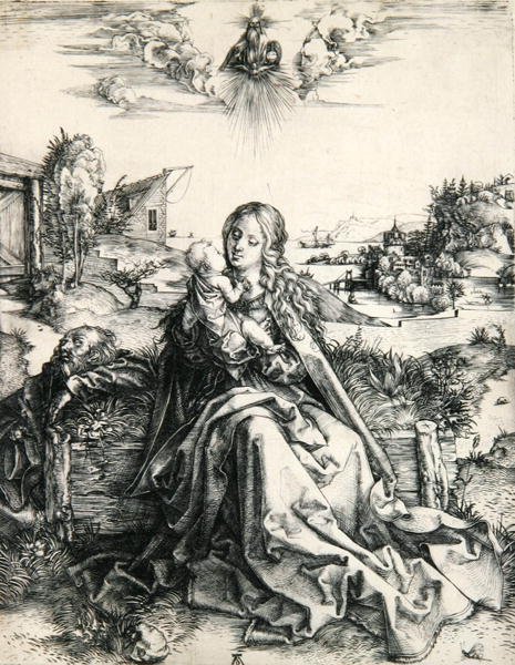 Madonna med en øyenstikker (gravering) av Albrecht Dürer