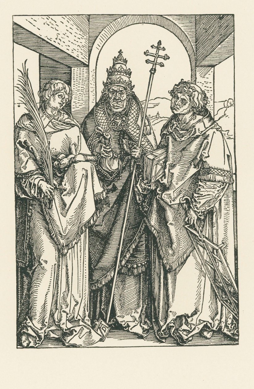 De hellige Stefanus, Sixtus og Laurentius, ca. 1504–05 (tresnitt) av Albrecht Dürer or Duerer