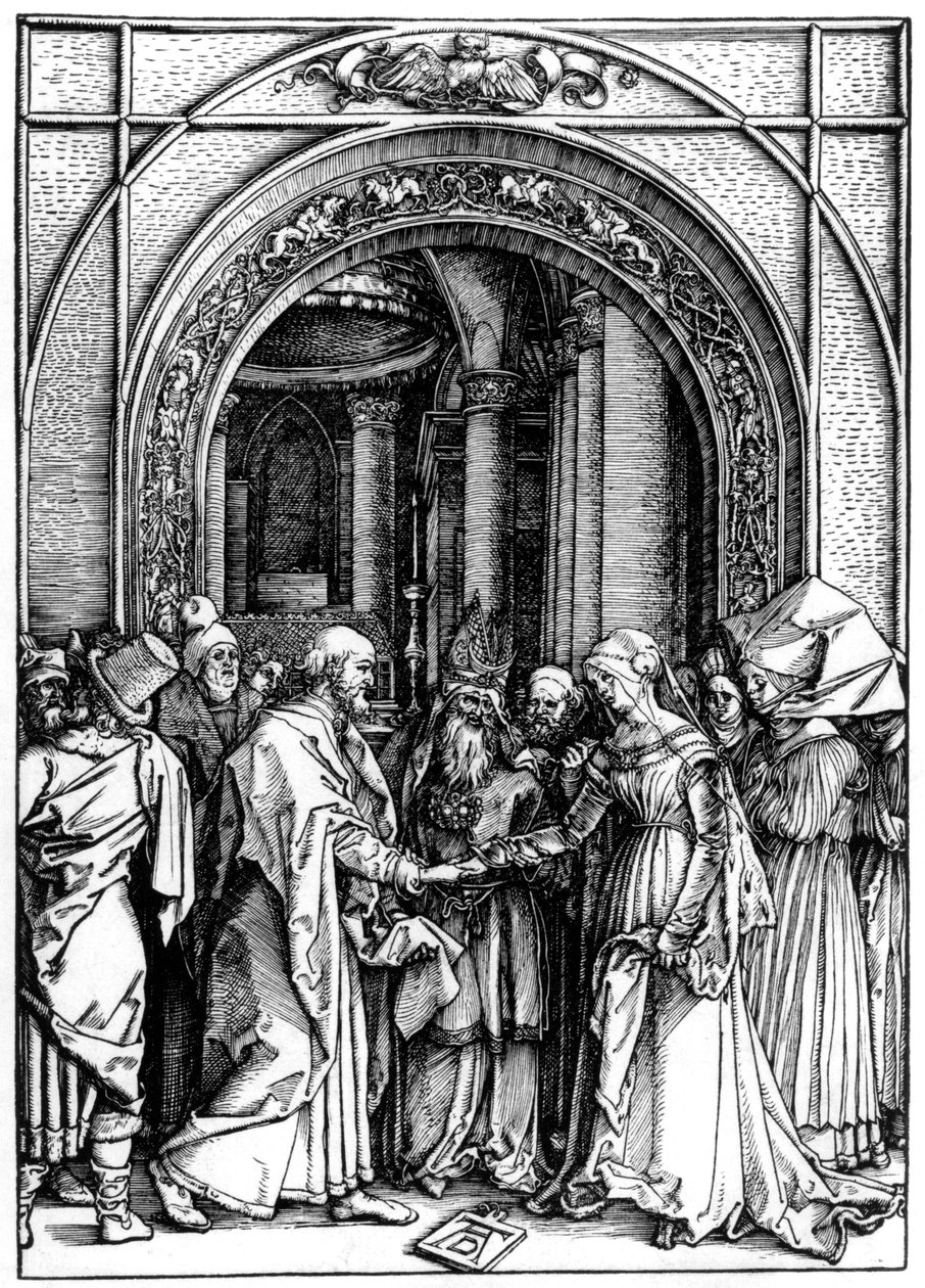 Jomfruens trolovelse, fra Jomfruens liv, ca. 1504 (tresnitt) av Albrecht Dürer