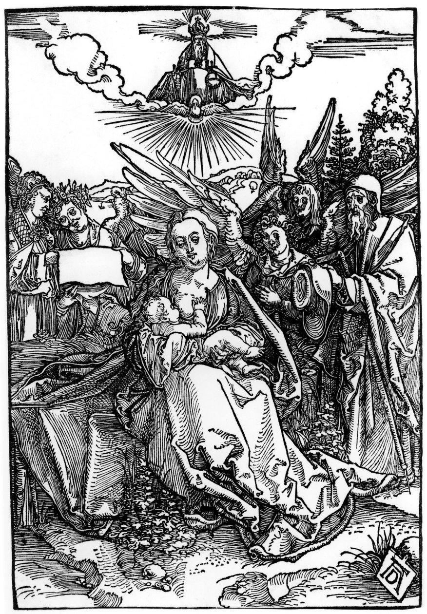 Den hellige familie med fem engler, ca. 1504 (tresnitt) av Albrecht Dürer