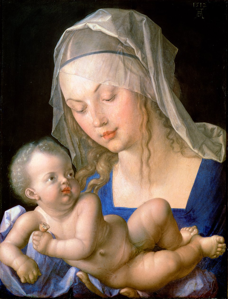 Jomfru og barn som holder en halvspist pære av Albrecht Dürer