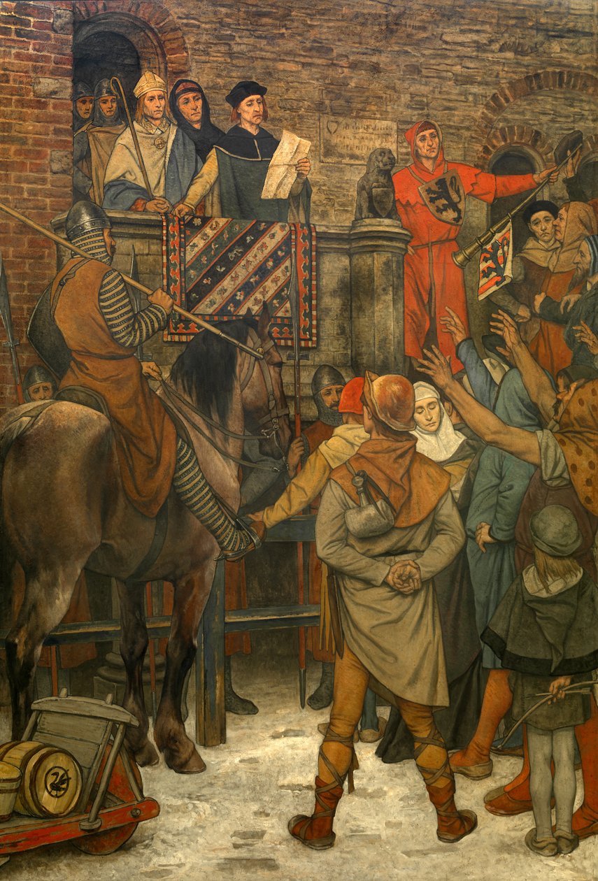 Utsmykning i Brugge rådhus, ca. 1895-1900 (veggmaleri) av Albrecht de Vriendt