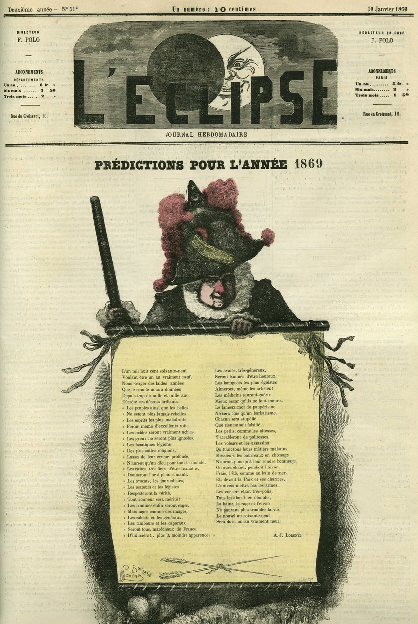 Spådommer for året 1869. Omslag i "" L