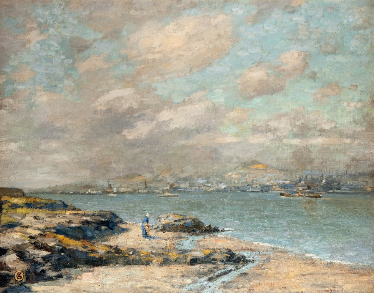 Dundee fra Tayport (olje på lerret) av Alec Grieve