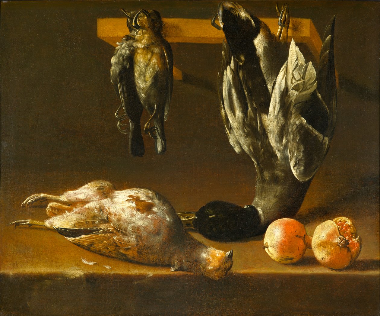 Stilleben med fugl og granatepler, ca. 1620-1640 av Alejandro de Loarte