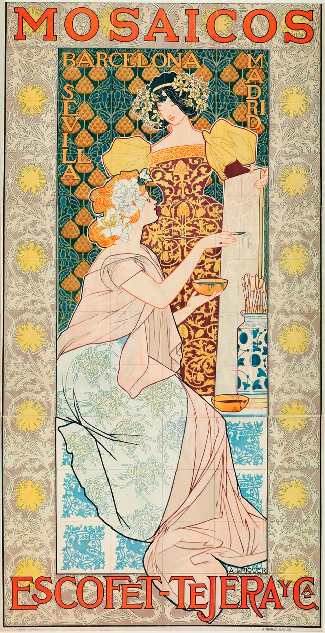 Reklame for flisen til merket "Escofet, Tejera y Cia"" - Litografi av Alexandre de Riquer i Ynglada (1856-1920) av Alejandro de Riquer