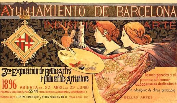 Reproduksjon av en plakat som reklamerer for "Third Barcelona Exposition" av Alejandro de Riquer