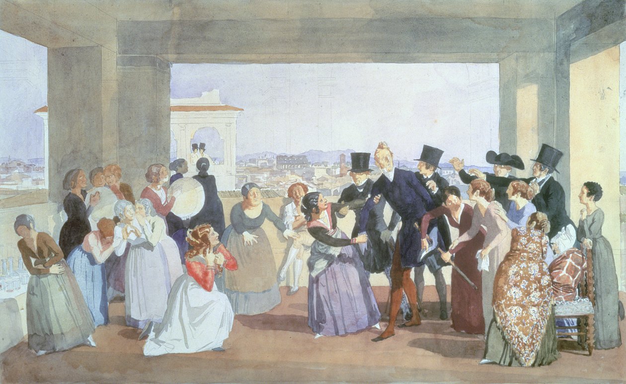 Oktoberfeiring i Roma, 1842 (wc på papir) av Aleksander Ivanov