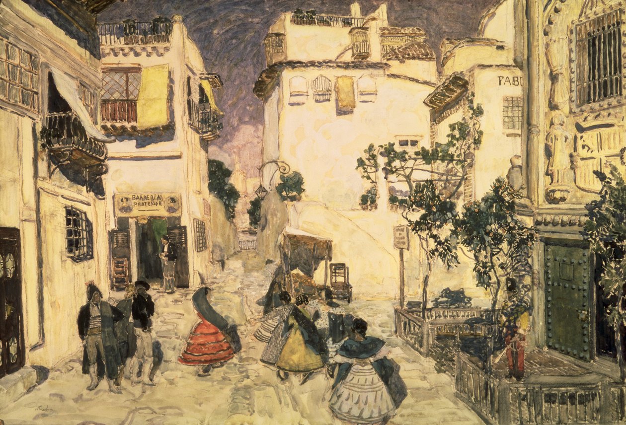 A Street in Sevilla, skisse for scenesettet for Bizets opera 